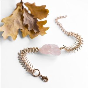 Boho Raw Rose Quartz Crystal Gold Bracelet